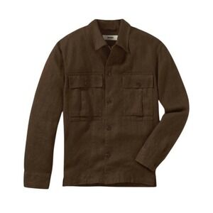 Buck Mason Mens XL Loomed 100% Linen Fatigue Shirt Brown Oversized Military